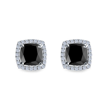 Cushion Cut Stud Earrings Simulated Black CZ 925 Sterling Silver